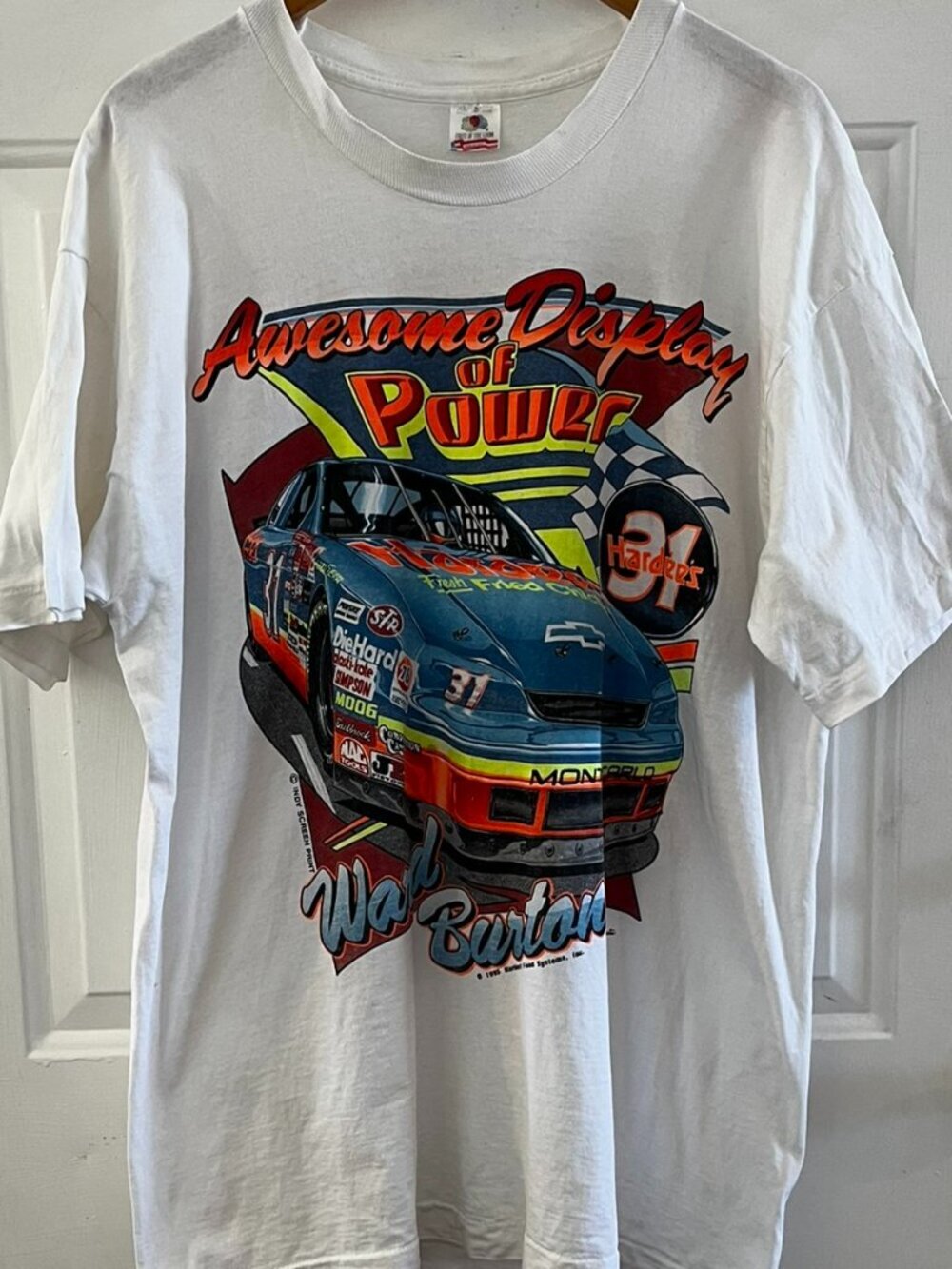 Vintage 1990's Graphic Ward Burton Hardee's Chevrolet Monte Carlo Sz XL